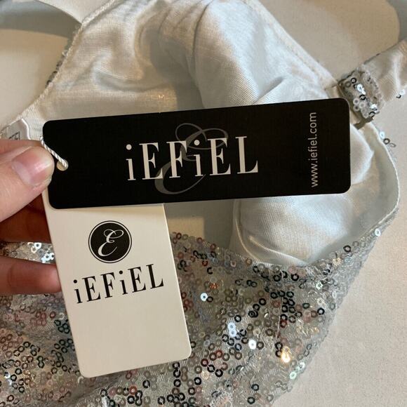 Iefiel Top Womens S Small Silver Sequined Straps Unpadded Open Back Cropped - Picture 10 of 14